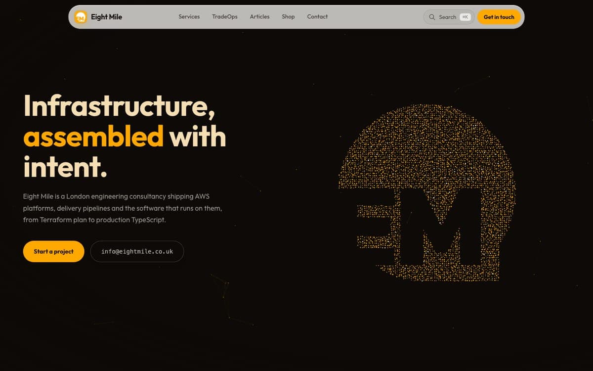 The home page of eightmile.co.uk