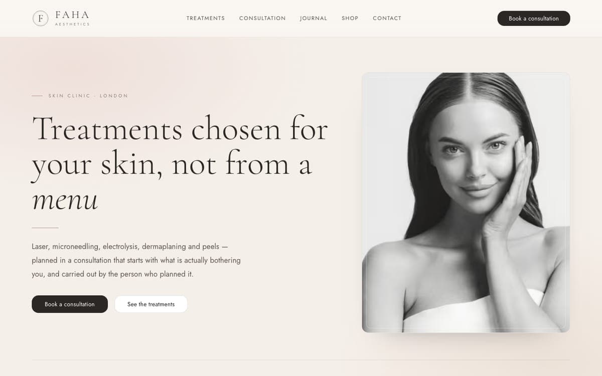 The home page of fahaaesthetics.co.uk