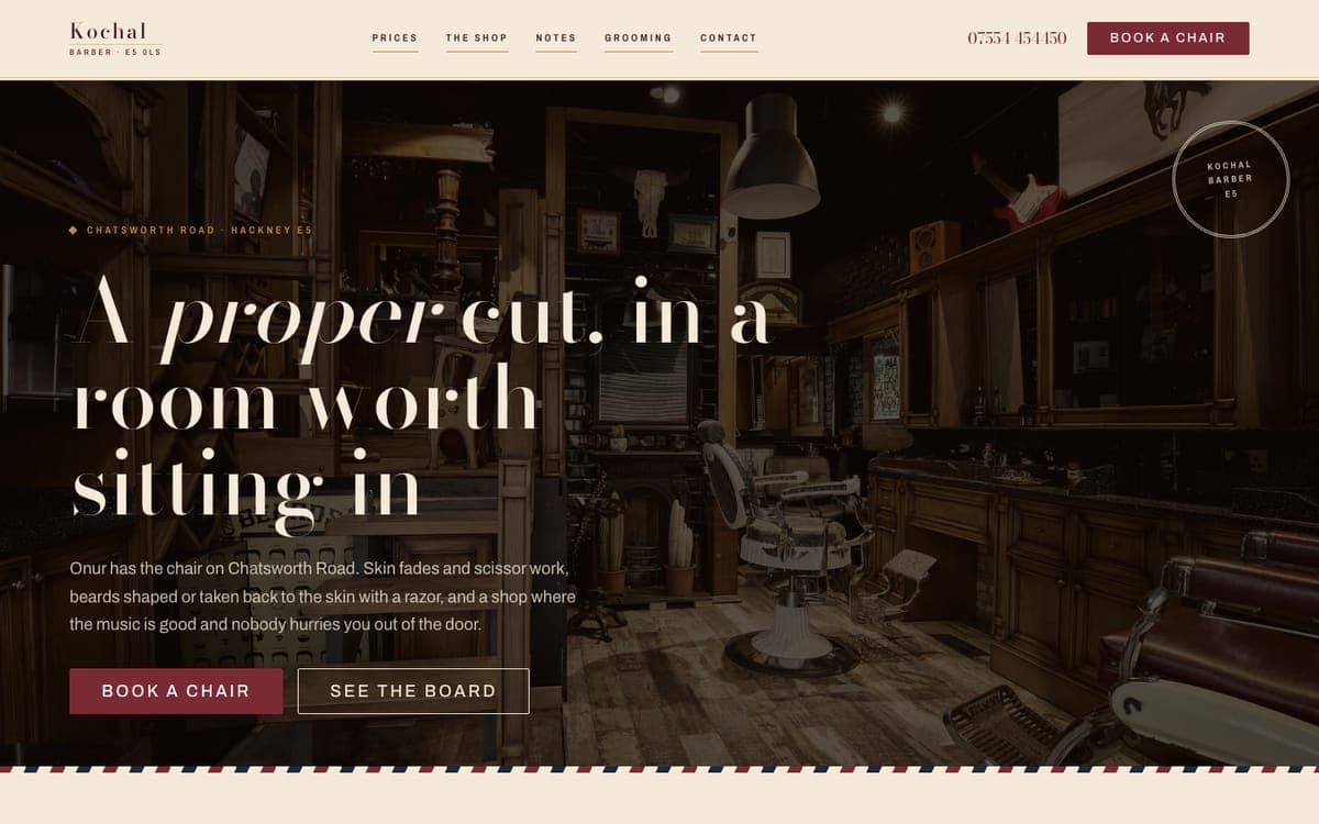 The home page of kochalbarber.co.uk