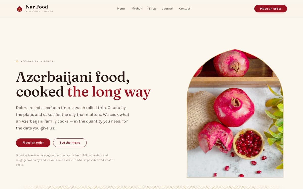 The home page of narfood.co.uk